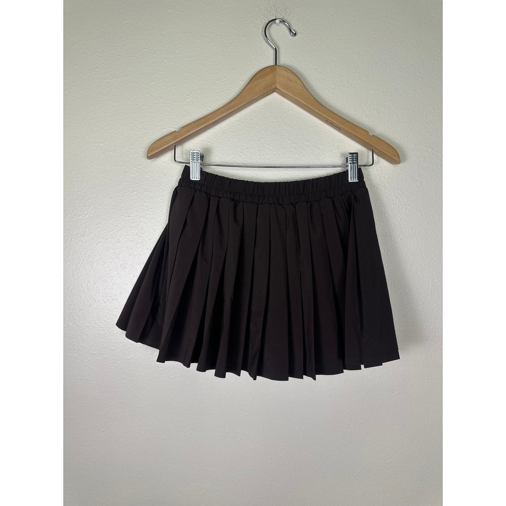 AERIE Offline Tennis Dark Academia Women S Brown Bow Pleated Athletic Mini Skort - Picture 2 of 5